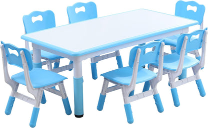 Kids Table and 6 Chairs Set with Graffiti Desktop, Toddler Furniture Set, Non-Slip, Table Children