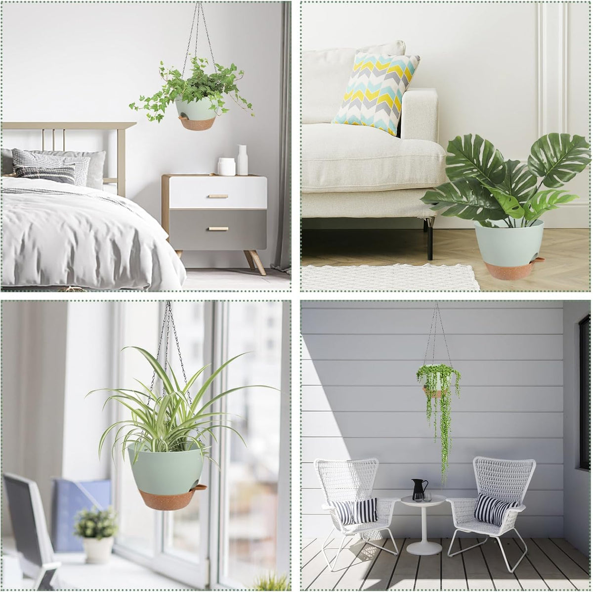 Hanging Planters for Indoor Outdoor Plants, 1 Set Self Watering Hanging Pot with Drainage Holes &