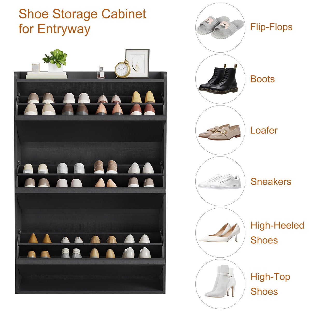 GarveeHome Shoe Cabinet with 3 Flip Drawers, Wooden Shoe Organizer Cabinet with Adjustable Shelf