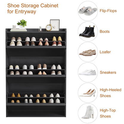 GarveeHome Shoe Cabinet with 3 Flip Drawers, Wooden Shoe Organizer Cabinet with Adjustable Shelf