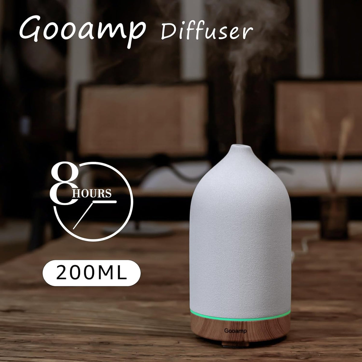 200ML Ceramic Essential Oil Diffuser - Ultrasonic Aromatherapy & Humidifier with 7-Color LED