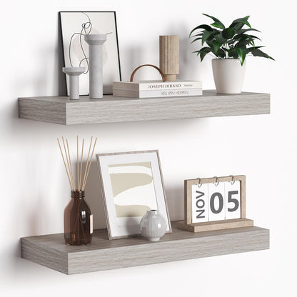 Floating Shelves - Rustic Grey Storage Shelf Set of 2 - 16 Inch Wall Mounted Shelves for Wall Decor
