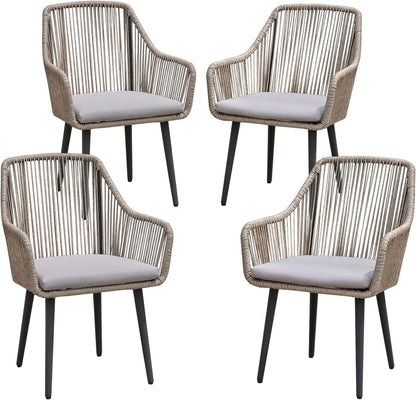 Patiorama Outdoor Dining Chairs, Patio Dining Chair Set of 4, All-Weather Woven Rope Rattan Chairs