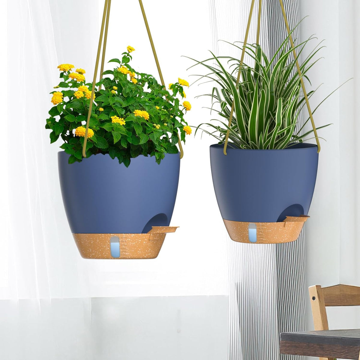ZMTECH 10 Inch Hanging Planters for Indoor Outdoor Plants, 2 Pack Self Watering Hanging Plant Pots