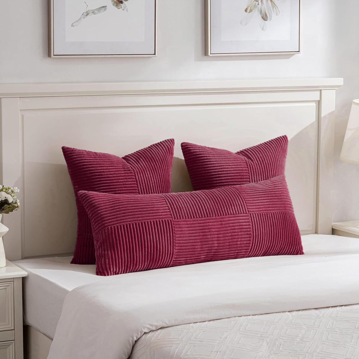 Fancy Homi 2 Packs Burgundy Red Decorative Throw Pillow Covers 16x16 Inch for Living Room Couch