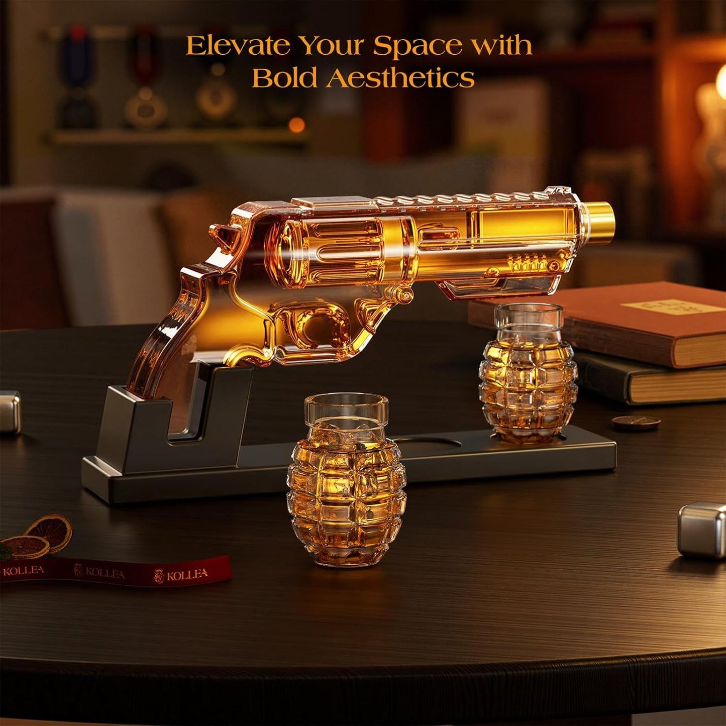 Kollea Whiskey Decanter Set with Grenade-Shaped Shot Glasses, Anniversary Birthday Gifts for Men