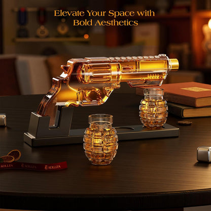 Kollea Whiskey Decanter Set with Grenade-Shaped Shot Glasses, Anniversary Birthday Gifts for Men