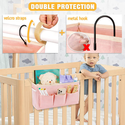 Bedside Organizer with Fixed Straps and Water Bottle Holder for Home, College, Dorm, Bunk