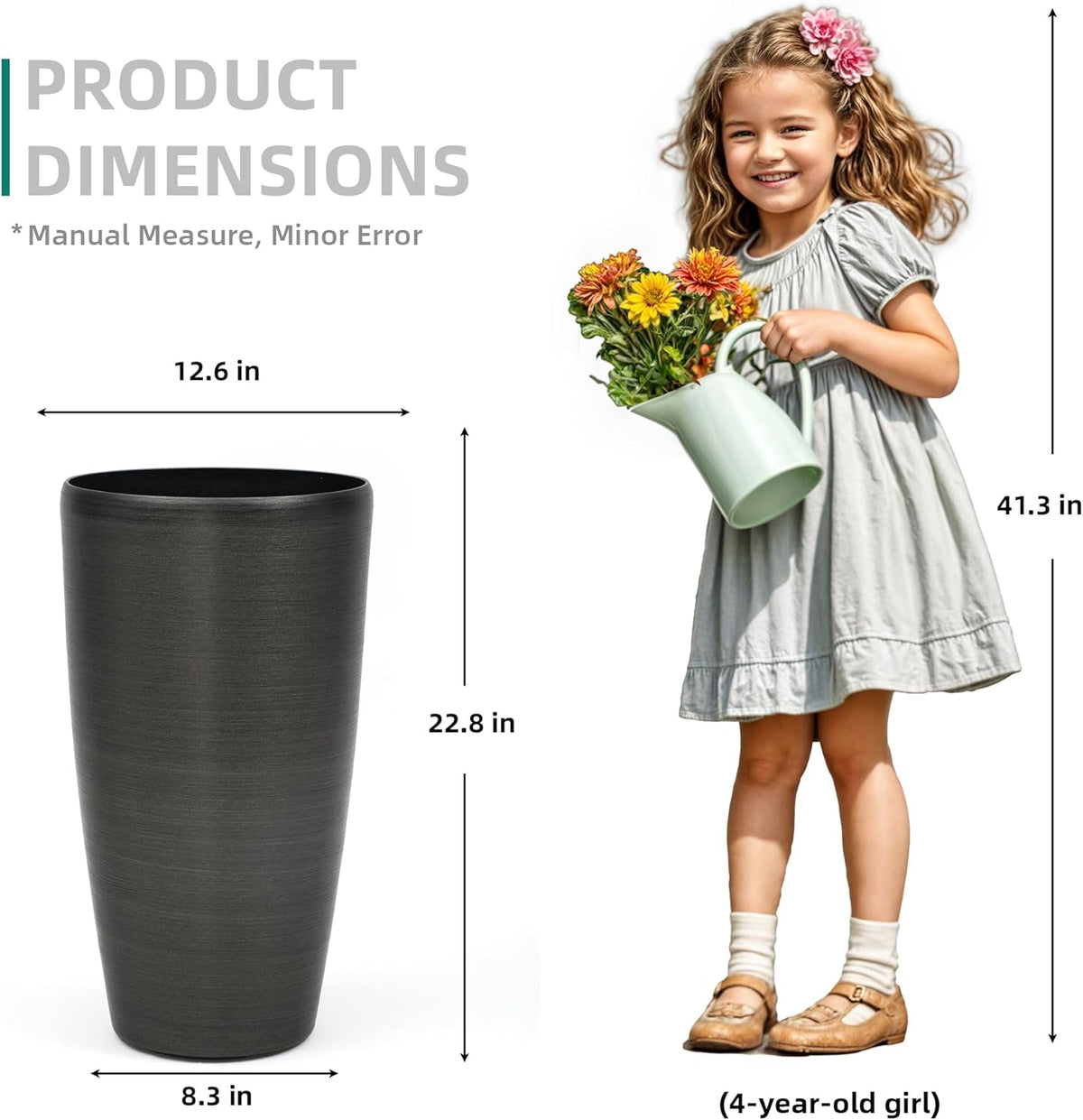 22.8" Resin Planters for Outdoor Plants, Set of 2 Modern Large Flower Pots with Handmade Brushed