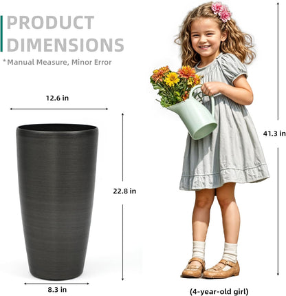 22.8" Resin Planters for Outdoor Plants, Set of 2 Modern Large Flower Pots with Handmade Brushed