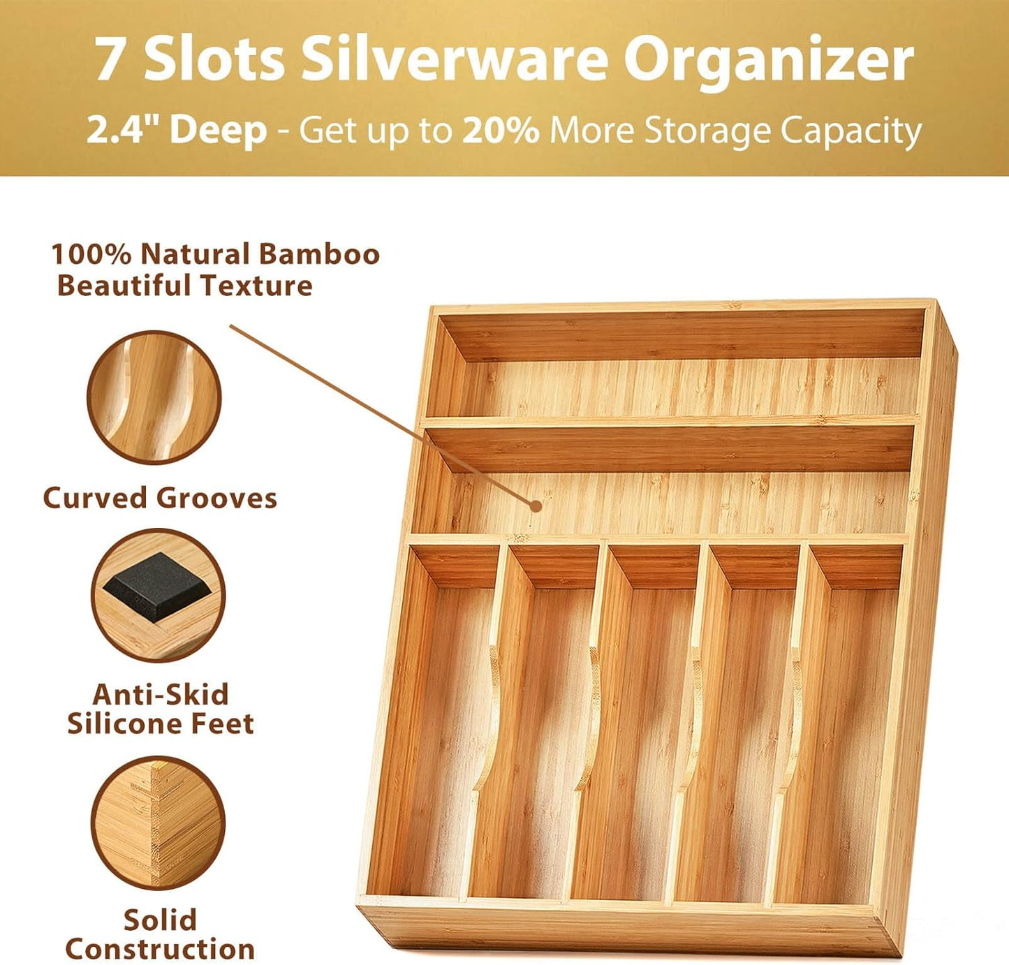 Umilife Kitchen Drawer Organizer, 12.5 Inch Silverware Utensil Tray Holder, Extra Deep, with