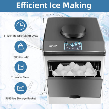 COSTWAY 2 in 1 Countertop Ice Maker Built-in Water Dispenser, 48LBS per Day, S/M/L Size Ice Cube