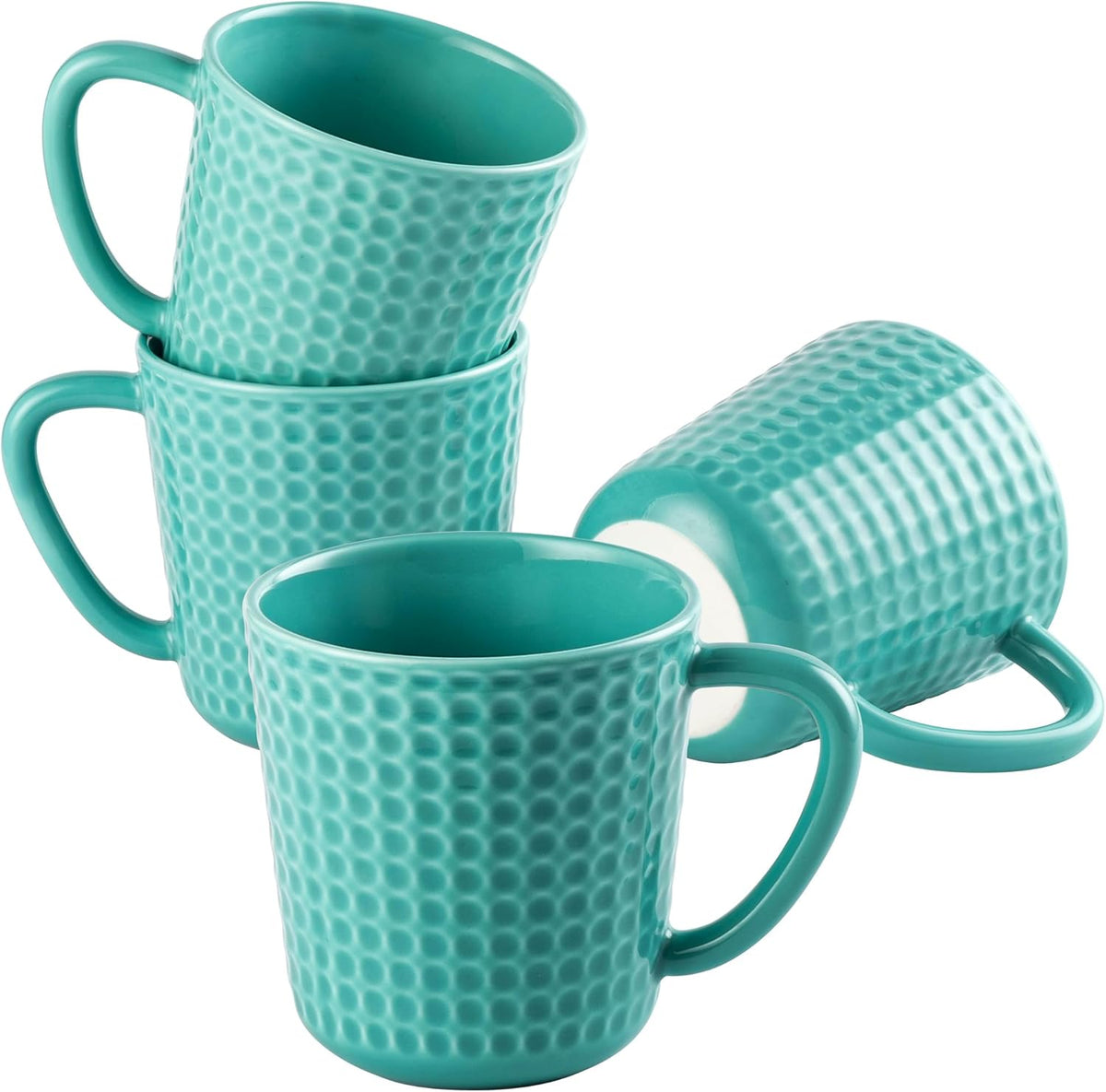 Ceramic Coffee Mugs 15 oz, Large Waffle Embossed Mug Set with Handle, Unique Coffee Cups for Latte