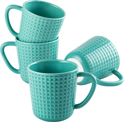 Ceramic Coffee Mugs 15 oz, Large Waffle Embossed Mug Set with Handle, Unique Coffee Cups for Latte