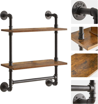 IBUYKE Pipe Floating Shelves,Rustic Iron 28.5 inches Industrial Pipe Shelf,2-Tier Wall Shelf with