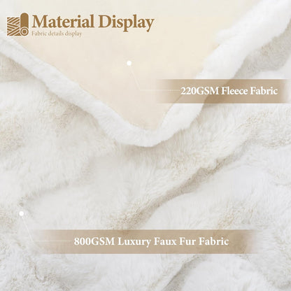 Touchat Luxury 1000GSM Rabbit Faux Fur Twin Blanket, Super Heavy Warm Cozy Beige Cream Blankets for