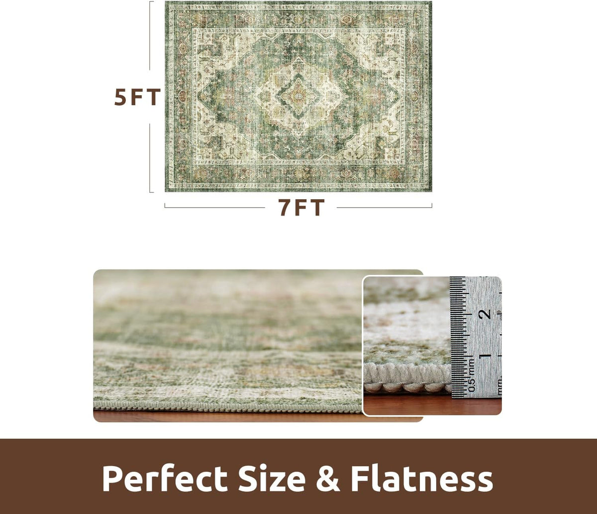 AMOAMI-Area Rug 5X7 Rugs for Living Room-Vintage Soft Green Rugs for Bedroom-Non Slip