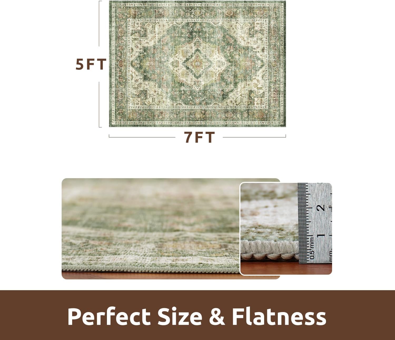 AMOAMI-Area Rug 5X7 Rugs for Living Room-Vintage Soft Green Rugs for Bedroom-Non Slip