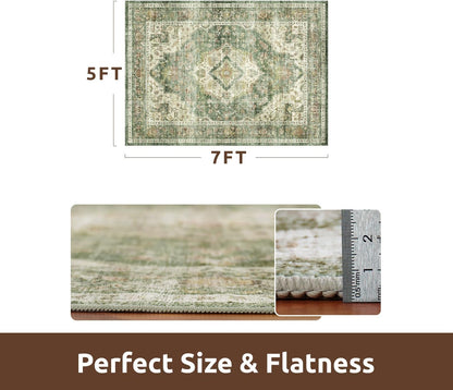 AMOAMI-Area Rug 5X7 Rugs for Living Room-Vintage Soft Green Rugs for Bedroom-Non Slip