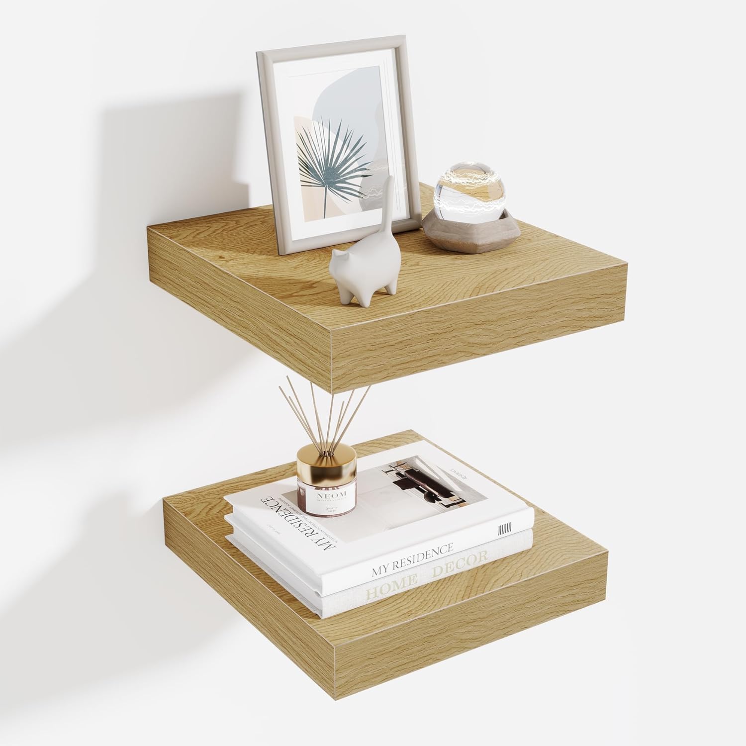 Fun Memories Floating Shelves for Wall - 10" x 10" Wood Shelf with Invisible Bracket - Deep