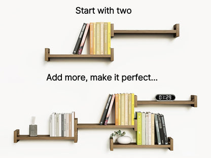 Vailando Floating Shelves for Wall, Set of 4 Solid Wood Wall Mounted Shelves, 16" Rustic Walnut