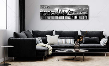 DJSYLIFE-Portland Skyline Canvas Print Modern City Landscape Wall Art USA Skyscraper Black and