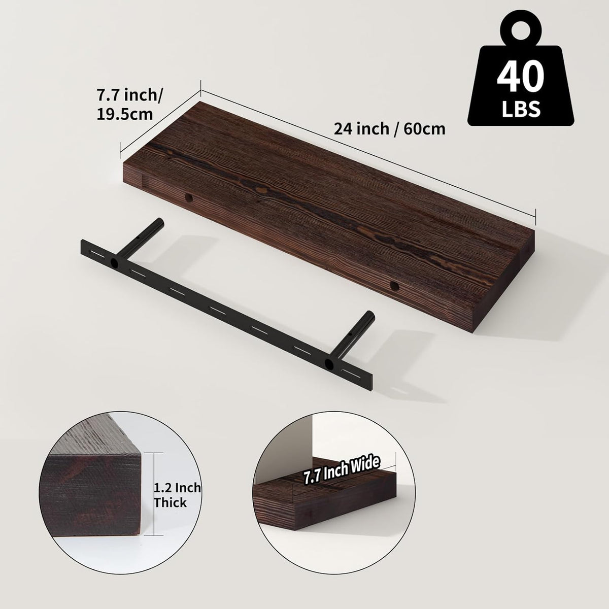 SAUMONIERES Floating Shelves 8 Inch Deep Solid Wood Wide Wall Shelf Set of 2 Wall Mounted for