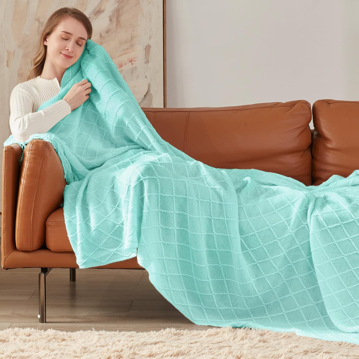 inhand Knitted Throw Blanket for Couch and Bed, Soft Living Room Home Decor Knitted Blanket with