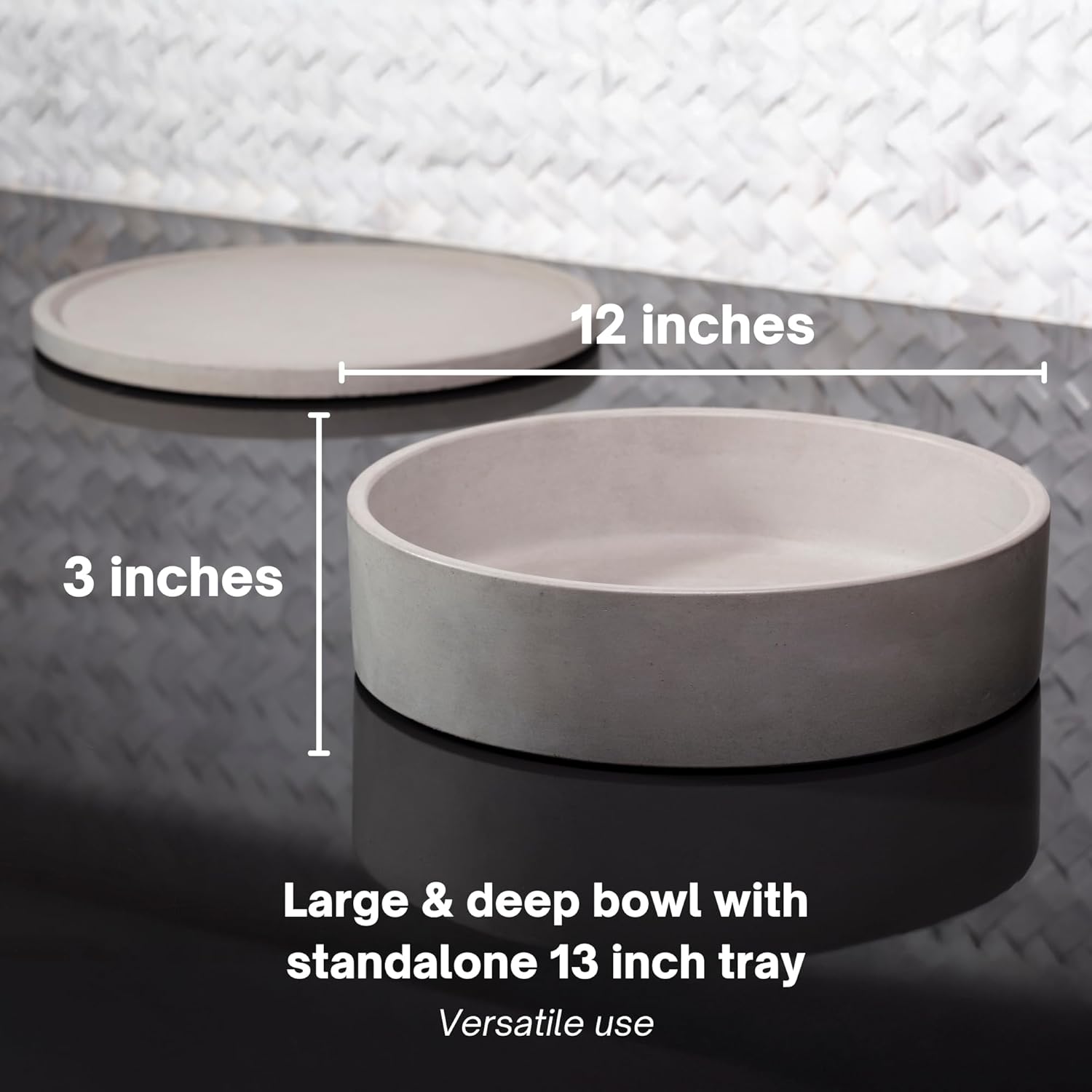 Simon Brothers Concrete Fruit Bowl and Tray Set for Kitchen Counter - Large Decorative Bowls for