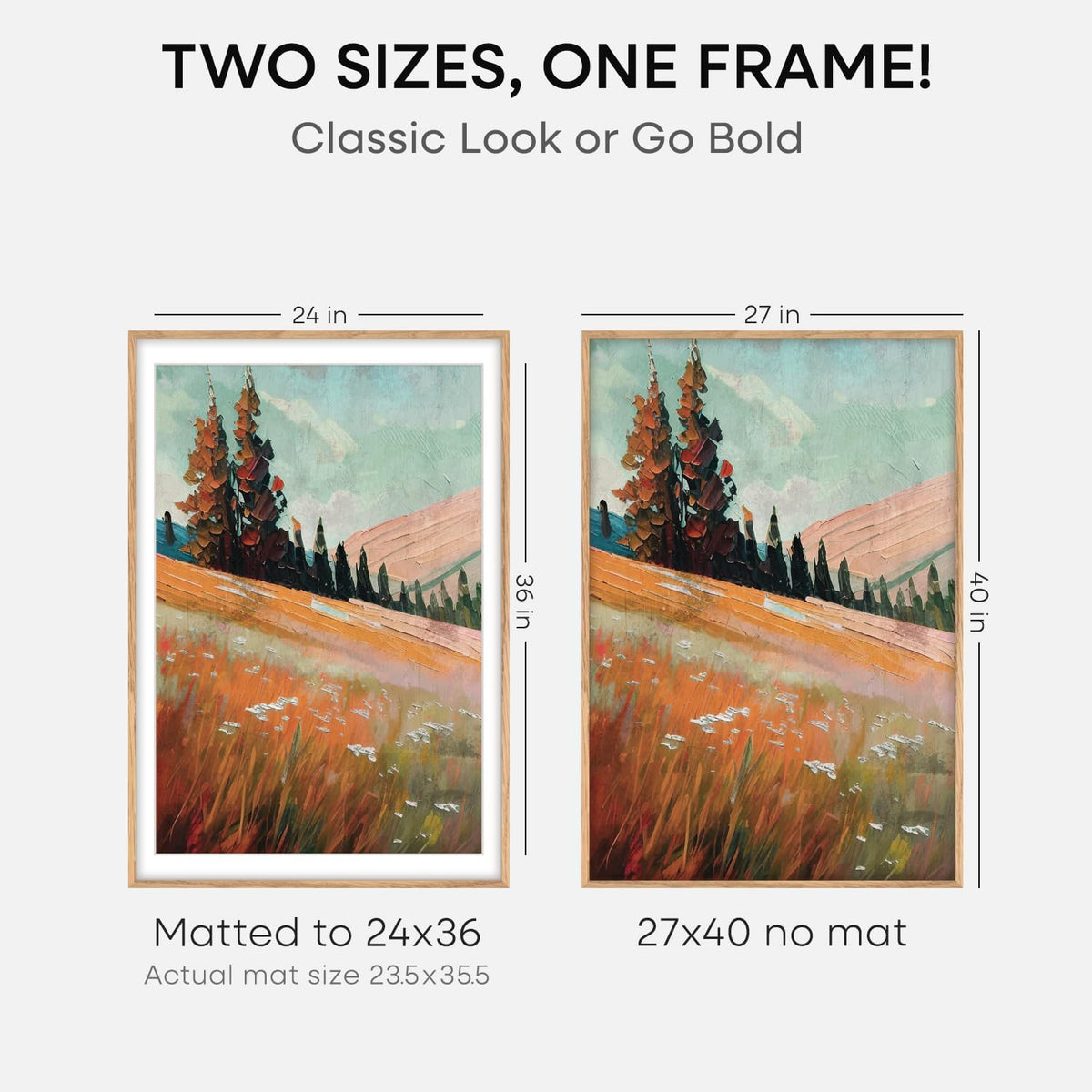 Homeforia Wood Poster Frame 27x40, High End Natural Oak 27 x 40 Large Picture Frame with Mat 24 by