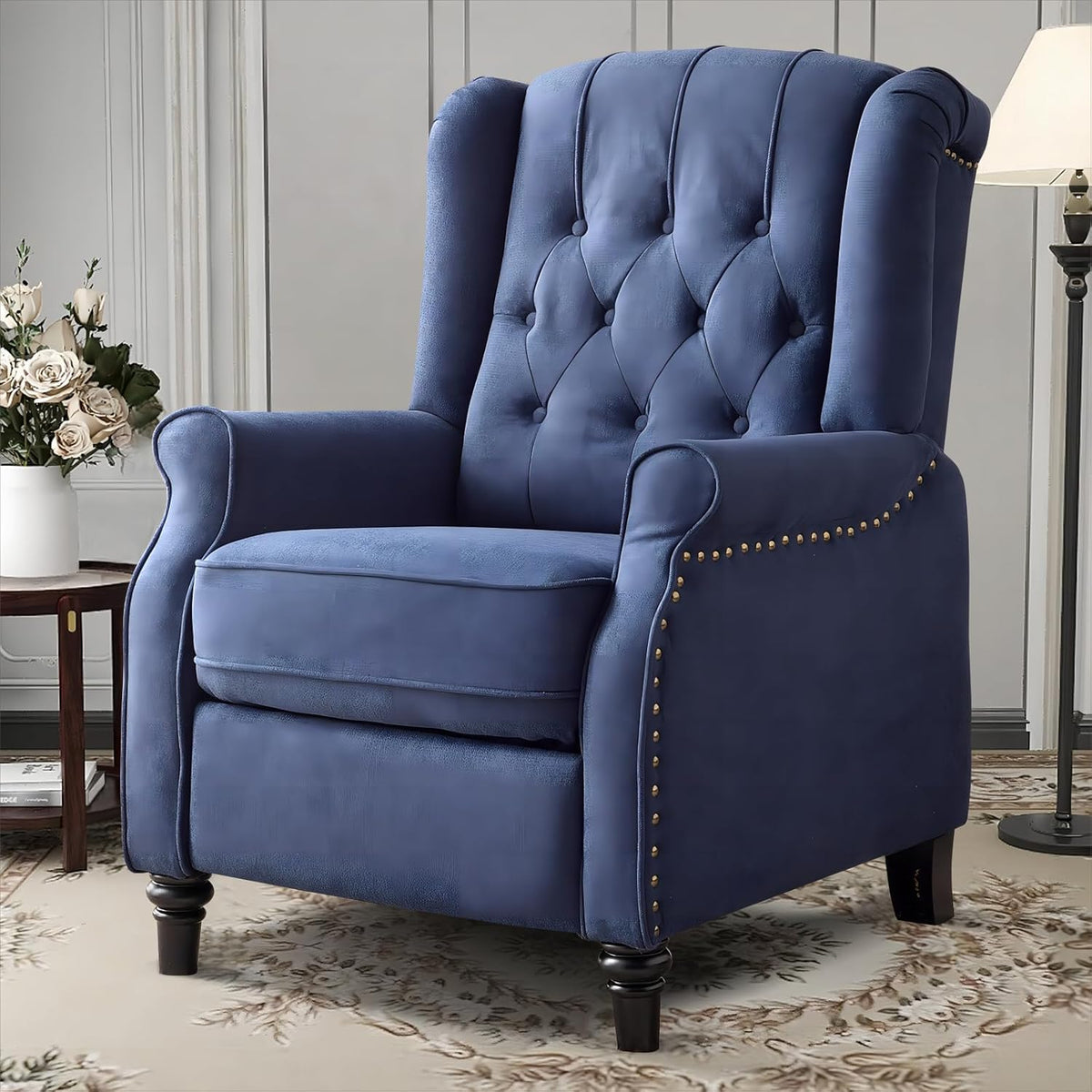 EBELLO Pushback Recliner Chair, Fabric Armchair Push Back Recliner with Rivet Decoration, Single