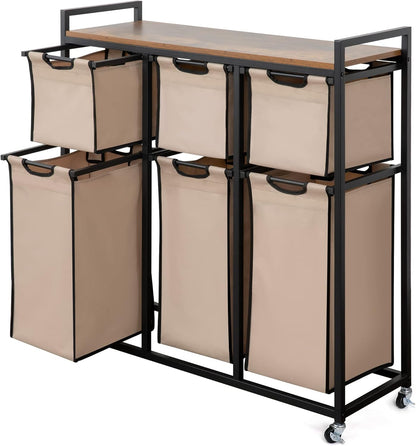 Laundry Basket Organizer, Hampers for Laundry 6 Compartments, Laundry Hamper with 6 Sliding Laundry