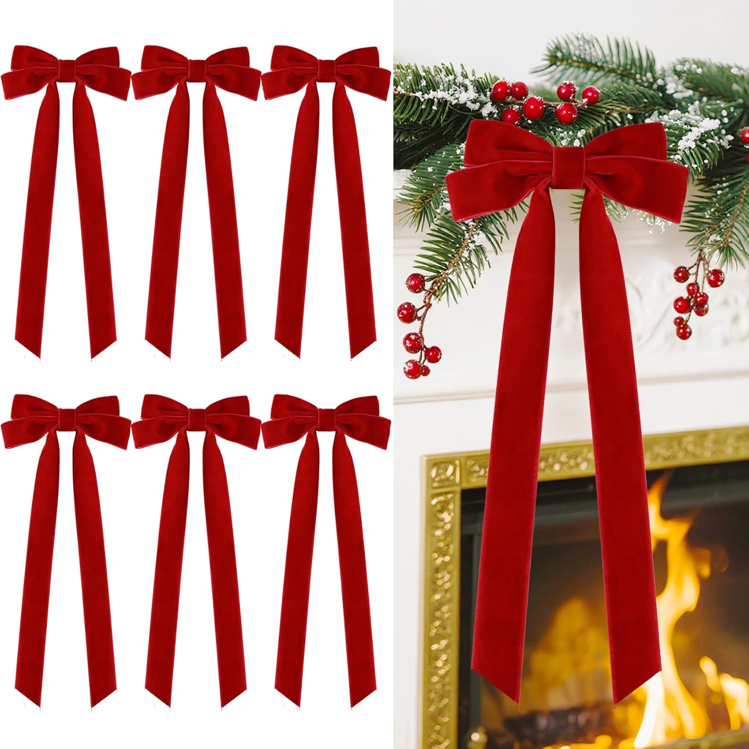 Senjie Velvet Large Christmas Bows for Staircase Garland Wreath, 20in x 8in Vintage Ribbon Bows