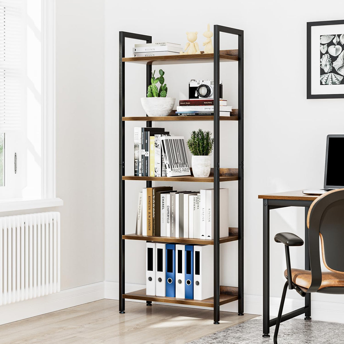 NUMENN Bookshelf, 5 Tier Bookshelves, Home Office Bookcase Shelf Storage Organizer, Free Standing