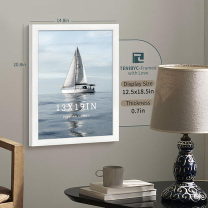 13x19 Picture Frame 3 pk, Textured White Solid Wood Poster Frame, HD Tempered Glass, Wall Gallery