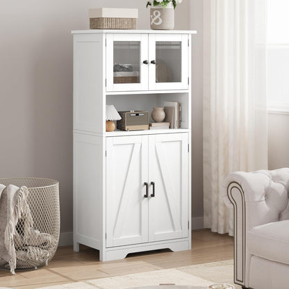 GarveeHome 54in Tall Bathroom Cabinet, Farmhouse Storage Cabinet with Glass Doors and Adjustable