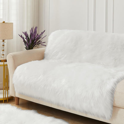 AMTOVO Faux Fur Sheepskin Rug for Living Room, 4 x 6 ft White Fluffy Area Rug for Bedroom