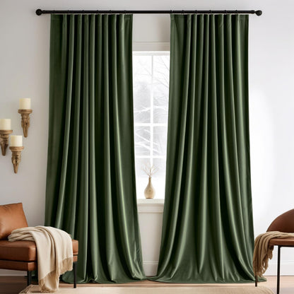 MIULEE Olive Green Velvet Curtains 102 inches 2 Panels - Pinch Pleated Luxury Room Darkening