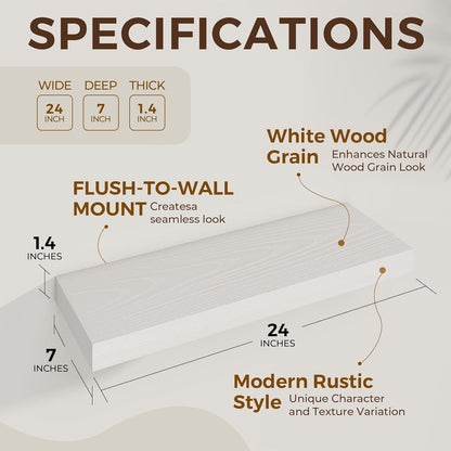 24 inch Floating Shelves Long Floating Shelves for Wall Large Wall Mounted Shelves with Invisible