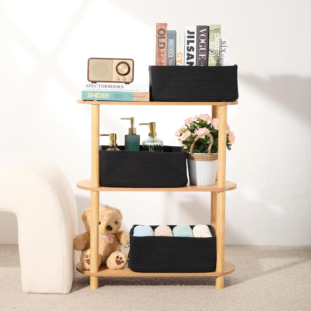 Small Storage Baskets for Organizing | Closet Organizer Bins | Shelf Toy Basket | Woven Rope