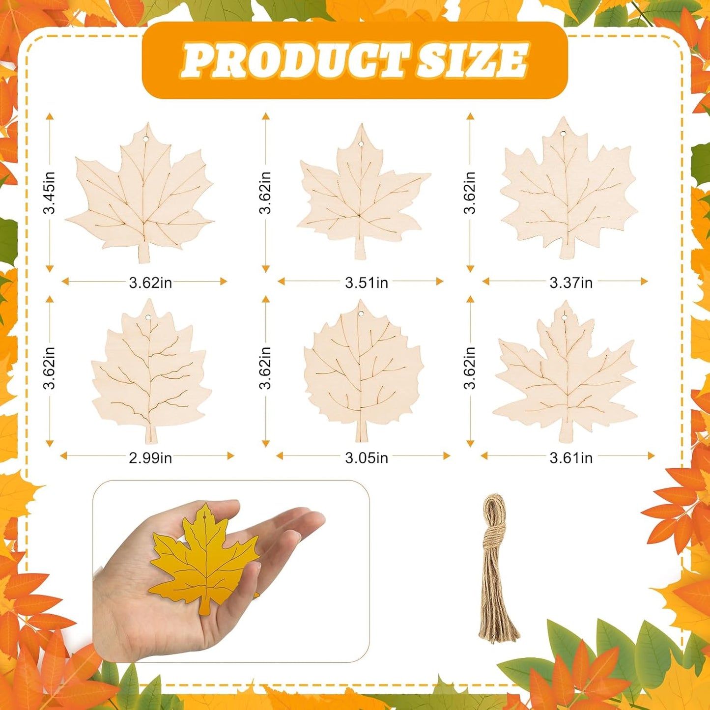 24 PCS Unfinished Wooden Fall Crafts, Maple Leaves Shaped Hanging Ornaments DIY Wood Craft Cutouts