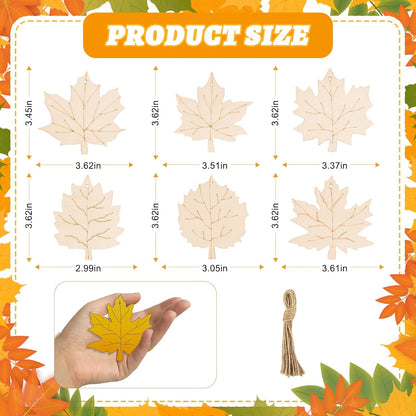 24 PCS Unfinished Wooden Fall Crafts, Maple Leaves Shaped Hanging Ornaments DIY Wood Craft Cutouts