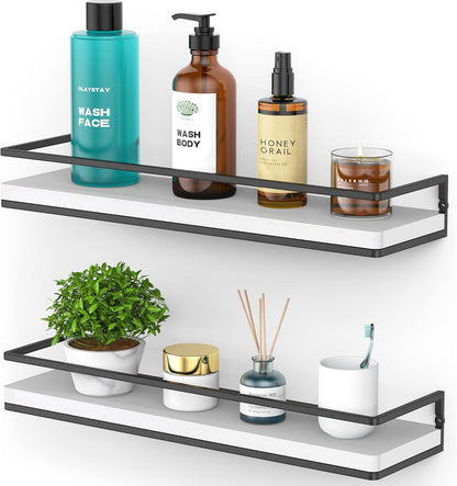 Meangood Floating Shelves Wall Mounted Set of 2, Rustic Wood Wall Storage Shelves for