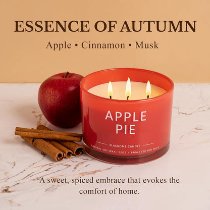 Apple Pie Fall Candle, Large 12oz 3 Wick Luxury Candle, Elegant Autumn Gift for Women & Men, 60+