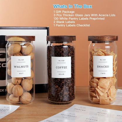 3 Set Glass Pantry Storage Jars with Acacia Airtight Lid - 35oz Thicken Glass Kitchen Canisters