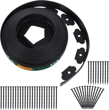 2 Inch Tall No Dig Durable Garden Landscape Edging Kit, Black Plastic Lawn Border with 48pcs