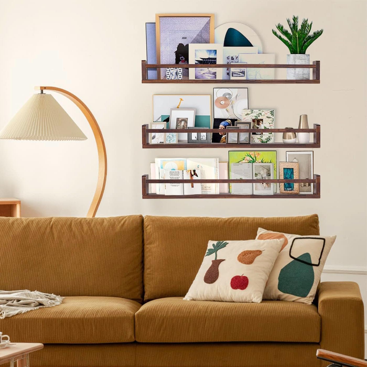 AZSKY Nursery Book Shelves Deep Walnut Wall Mount Floating Book Shelf for Bedroom Wooden Wall Book