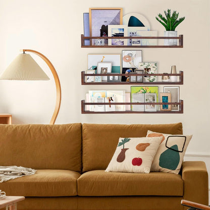 AZSKY Nursery Book Shelves Deep Walnut Wall Mount Floating Book Shelf for Bedroom Wooden Wall Book
