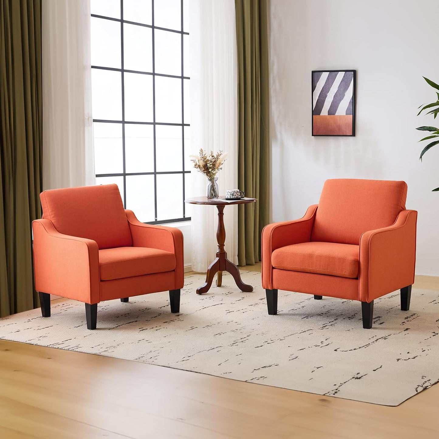 VINGLI Accent Chairs Set of 2 Living Room Chairs Burnt Orange Reading Chair for Bedroom Scooped Arm