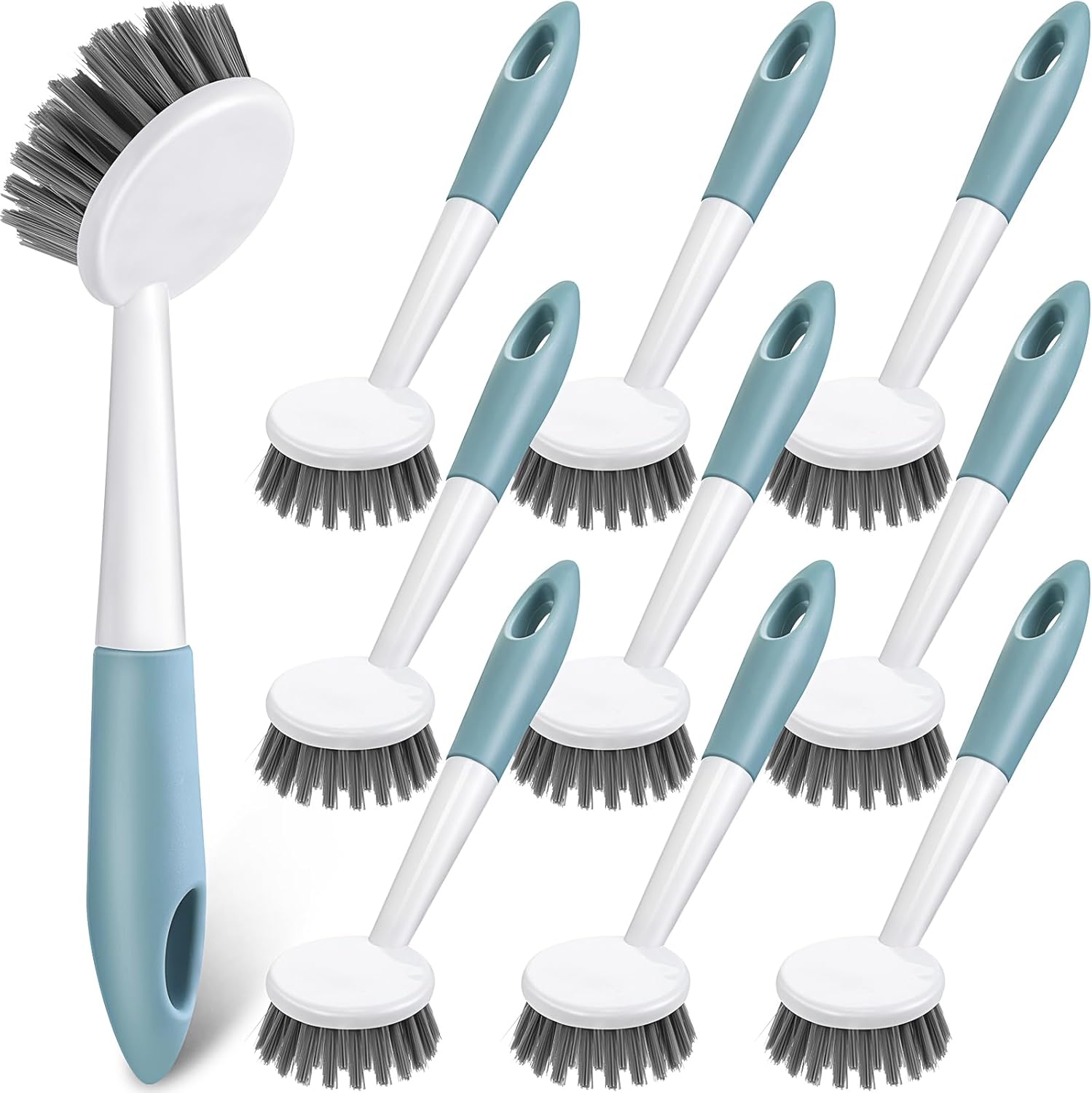 Patelai 12 Pack Kitchen Scrub Dish Brush with Long Handle Dish Scrubber with Stiff Bristles Scrub